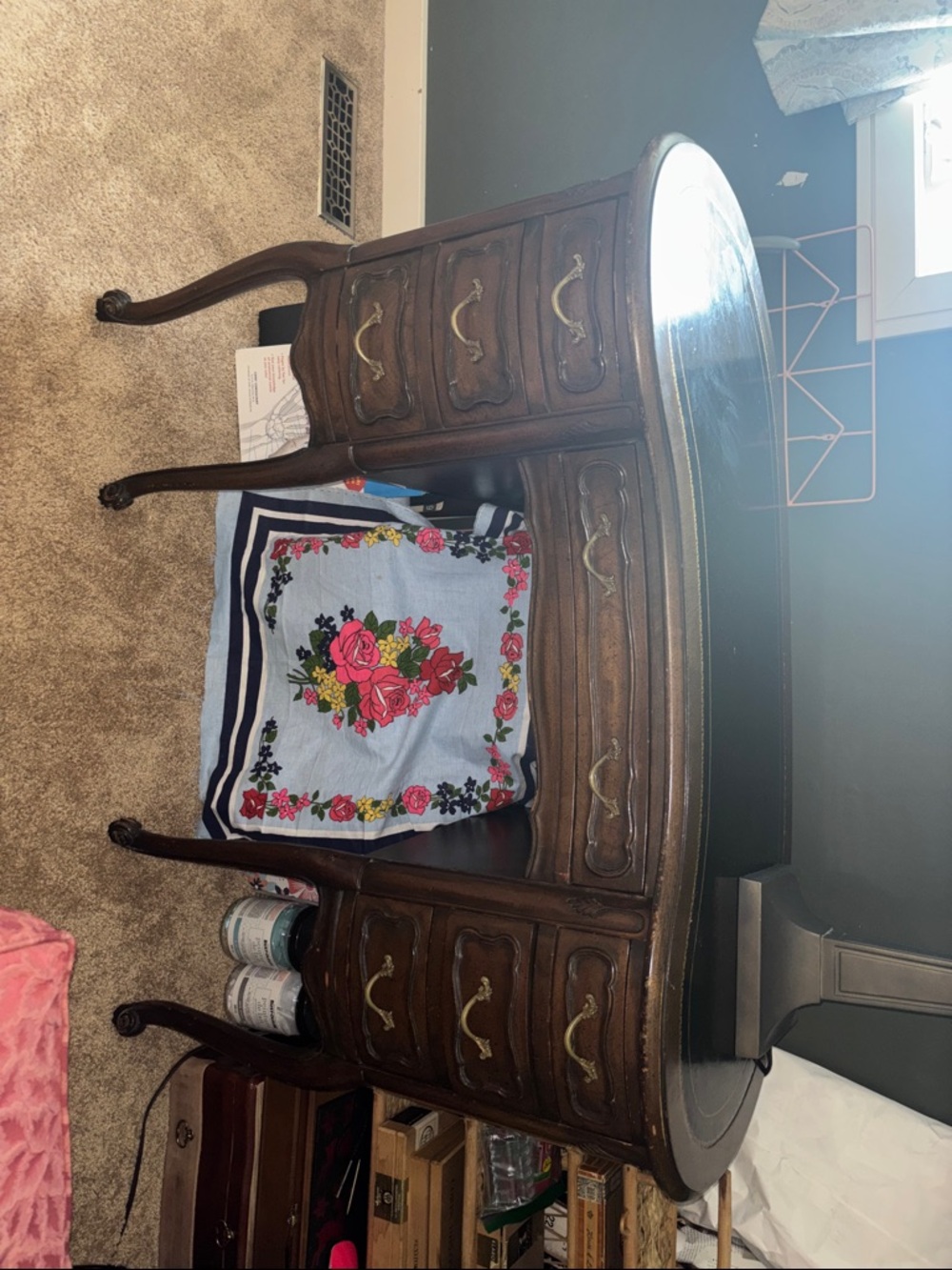 Vintage Style Curved Wood Writing Desk - Dark Brown
